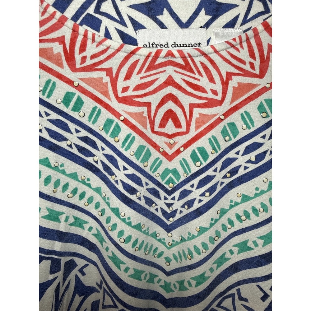 Alfred Dunner Women L Tribal Aztec Print Tee Top Multicolor Studded Cotton - Picture 2 of 10